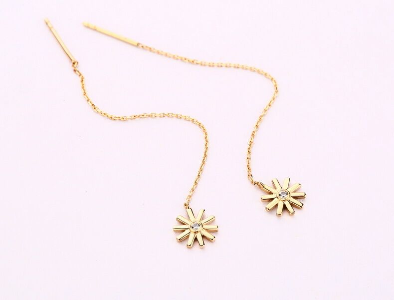 Ladies Tassel Flower Shaped Earrings with 14k Yellow Gold